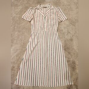 Vintage Jonathan Martin 1980s Multicolor Striped Colared Midi Dress
